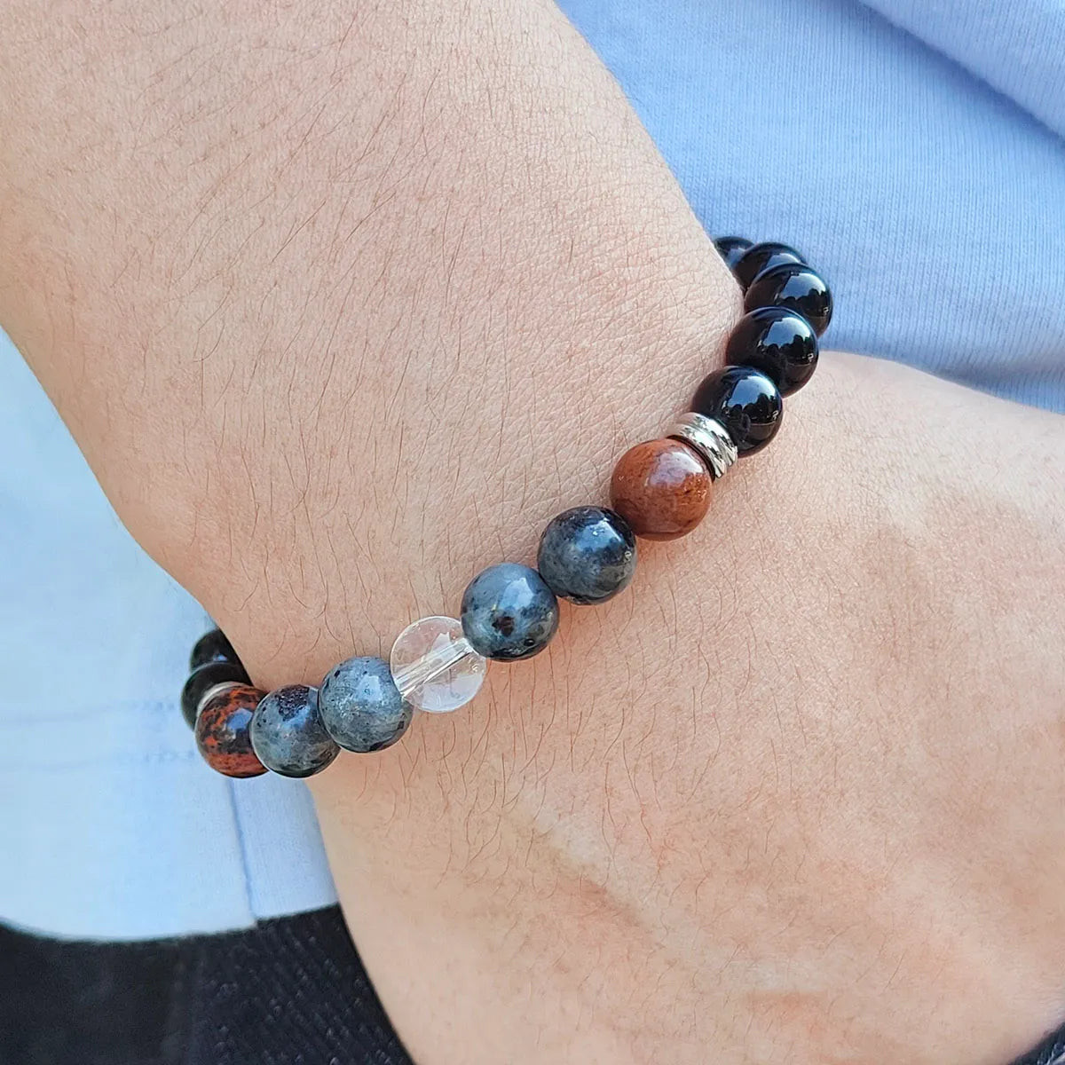 Classic Style Commute Round 304 Stainless Steel Natural Stone Beaded Handmade Men'S Bracelets