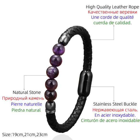 Classic Style Commute Round Leather Rope Stone Metal String Beads Unisex Bracelets