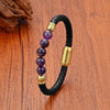 Classic Style Commute Round Leather Rope Stone Metal String Beads Unisex Bracelets