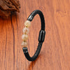 Classic Style Commute Round Leather Rope Stone Metal String Beads Unisex Bracelets
