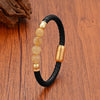 Classic Style Commute Round Leather Rope Stone Metal String Beads Unisex Bracelets
