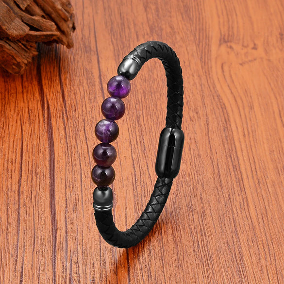 Classic Style Commute Round Leather Rope Stone Metal String Beads Unisex Bracelets