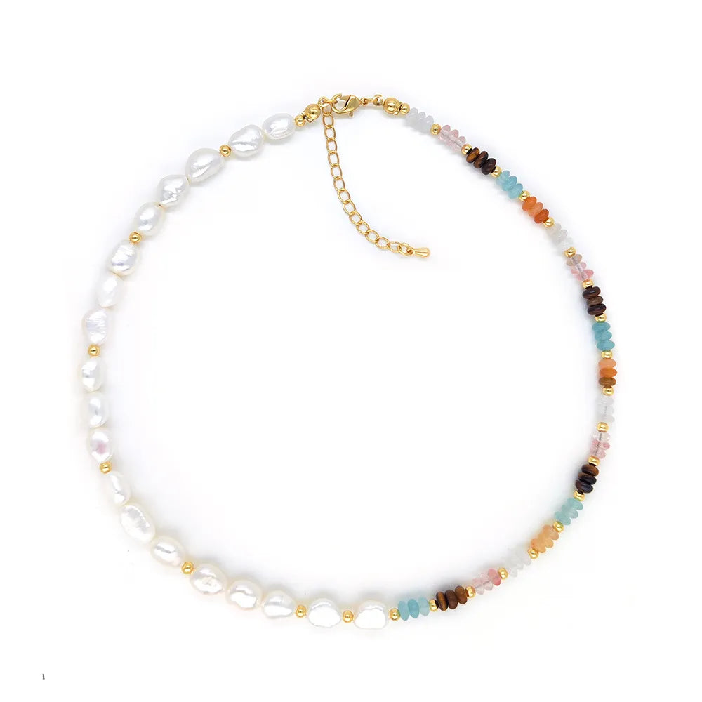 Classic Style Commute Round Natural Stone Copper Beaded Bracelets Necklace