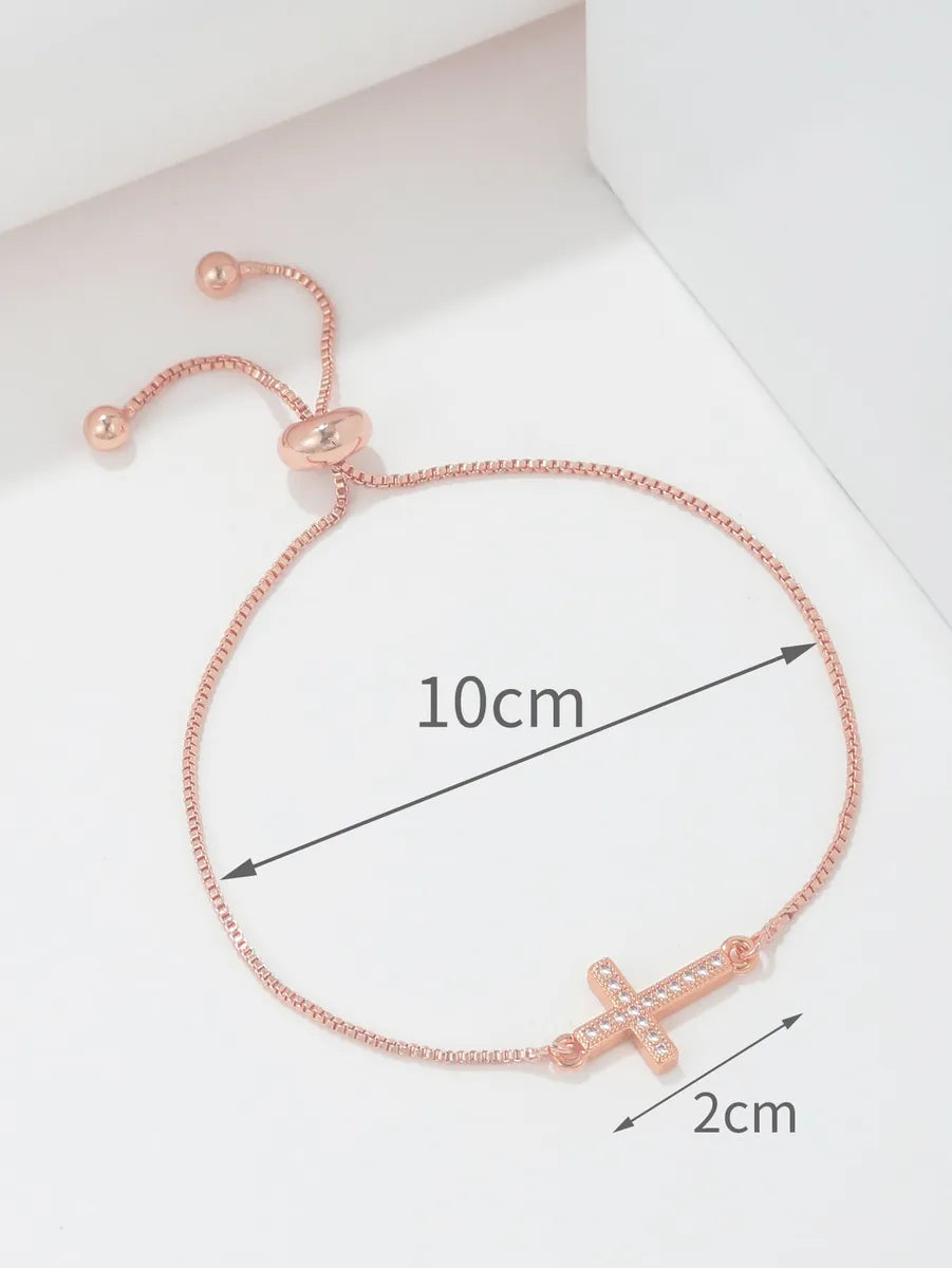 Classic Style Cross Copper Plating Inlay Zircon 18k Gold Plated Rose Gold Plated Silver Plated Bracelets