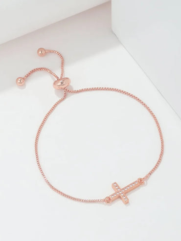 Classic Style Cross Copper Plating Inlay Zircon 18k Gold Plated Rose Gold Plated Silver Plated Bracelets