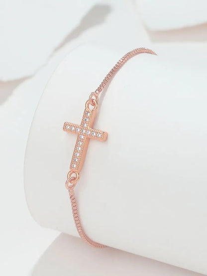 Classic Style Cross Copper Plating Inlay Zircon 18k Gold Plated Rose Gold Plated Silver Plated Bracelets