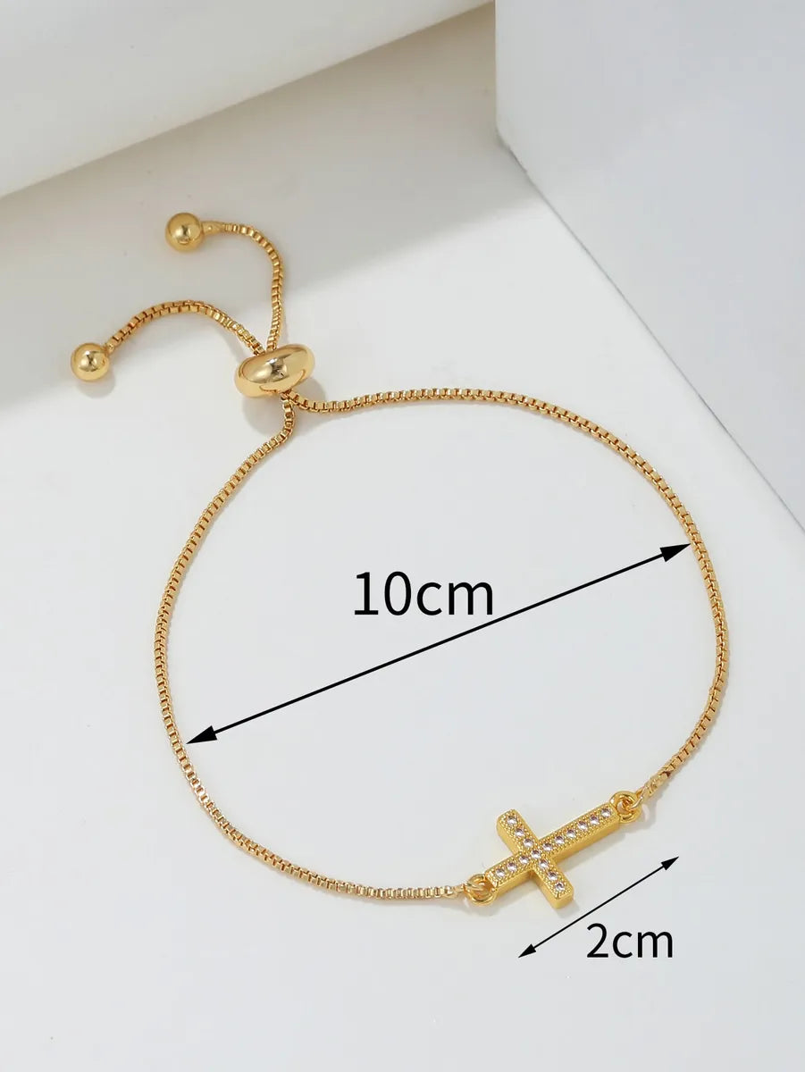 Classic Style Cross Copper Plating Inlay Zircon 18k Gold Plated Rose Gold Plated Silver Plated Bracelets