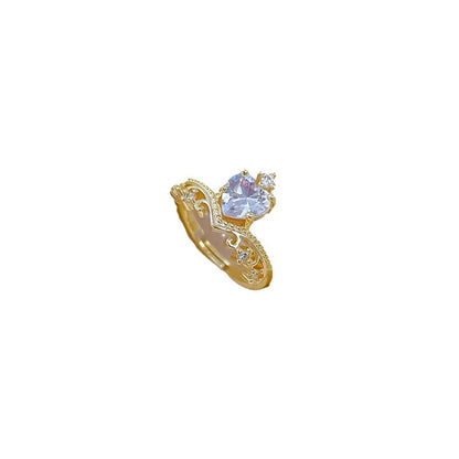 Classic Style Crown Brass Gold Plated Artificial Gemstones Open Rings In Bulk