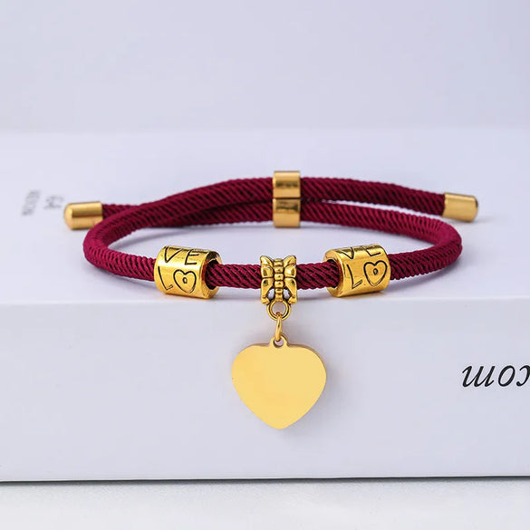 Classic Style Customization Laser Engraving Heart Shape 201 Stainless Steel Rope Cord String String Bracelets Wholesale