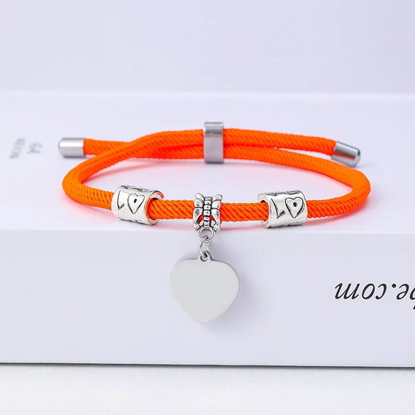 Classic Style Customization Laser Engraving Heart Shape 201 Stainless Steel Rope Cord String String Bracelets Wholesale