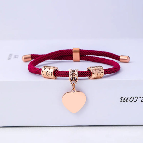 Classic Style Customization Laser Engraving Heart Shape 201 Stainless Steel Rope Cord String String Bracelets Wholesale