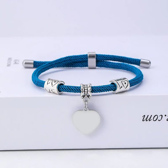 Classic Style Customization Laser Engraving Heart Shape 201 Stainless Steel Rope Cord String String Bracelets Wholesale