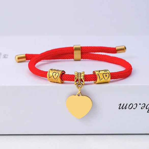 Classic Style Customization Laser Engraving Heart Shape 201 Stainless Steel Rope Cord String String Bracelets Wholesale