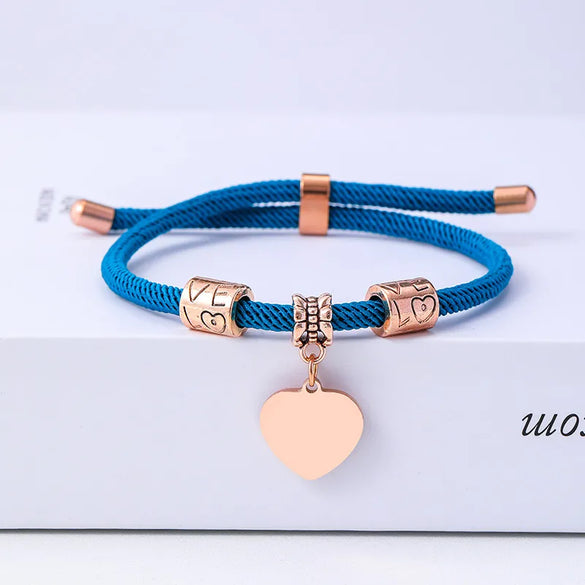 Classic Style Customization Laser Engraving Heart Shape 201 Stainless Steel Rope Cord String String Bracelets Wholesale
