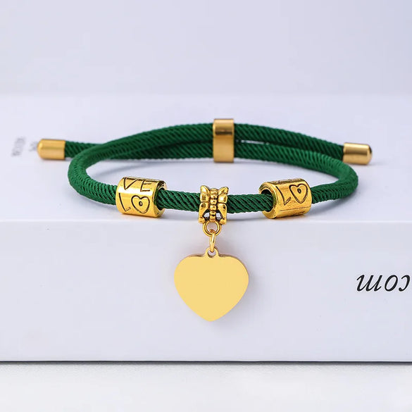 Classic Style Customization Laser Engraving Heart Shape 201 Stainless Steel Rope Cord String String Bracelets Wholesale