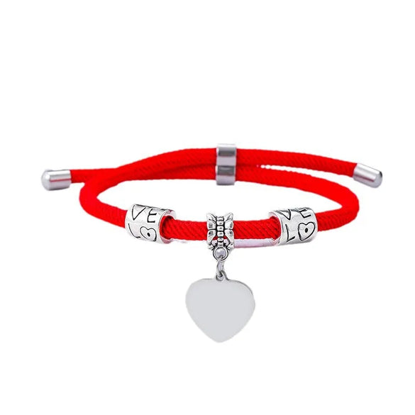 Classic Style Customization Laser Engraving Heart Shape 201 Stainless Steel Rope Cord String String Bracelets Wholesale