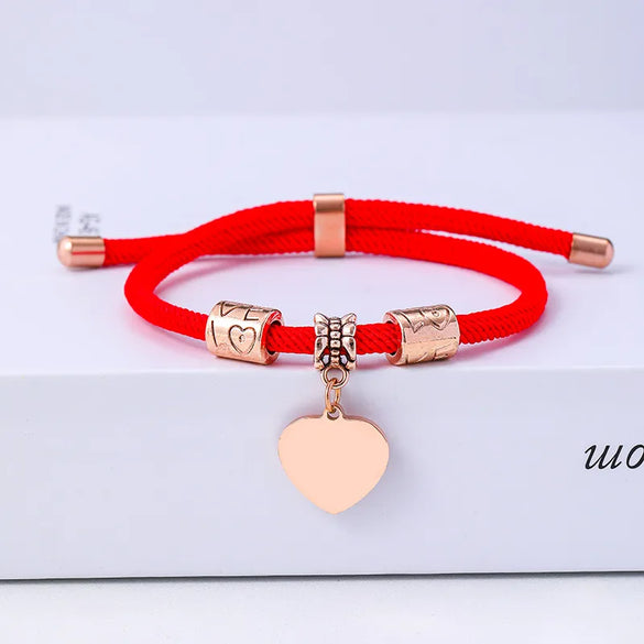 Classic Style Customization Laser Engraving Heart Shape 201 Stainless Steel Rope Cord String String Bracelets Wholesale