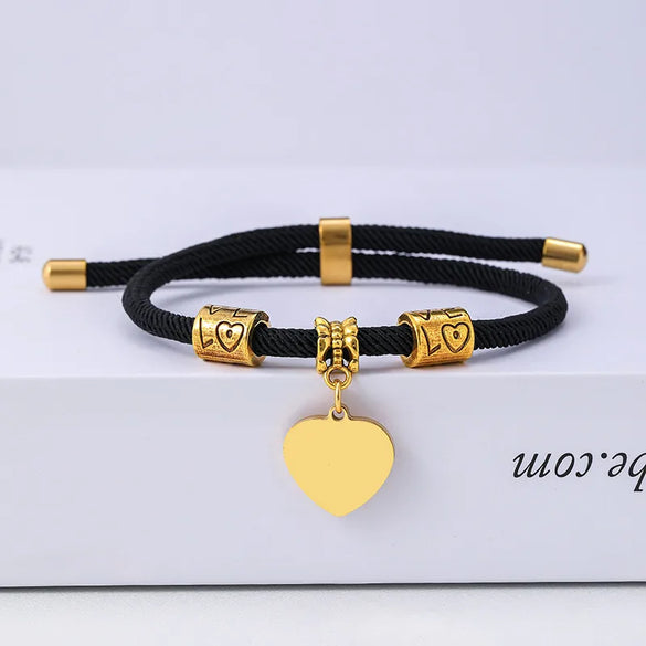 Classic Style Customization Laser Engraving Heart Shape 201 Stainless Steel Rope Cord String String Bracelets Wholesale