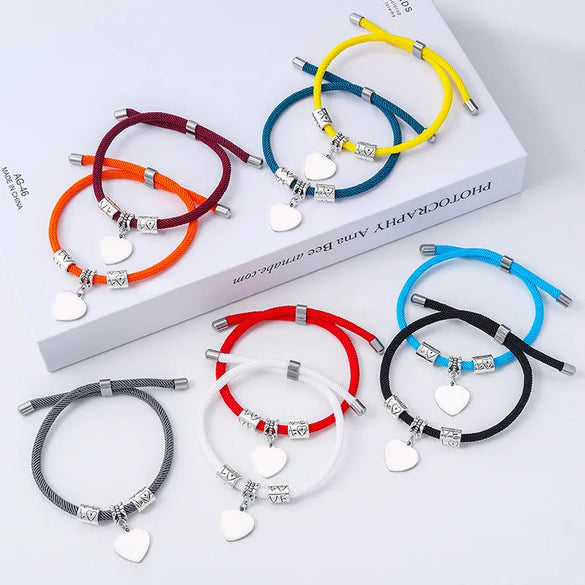 Classic Style Customization Laser Engraving Heart Shape 201 Stainless Steel Rope Cord String String Bracelets Wholesale