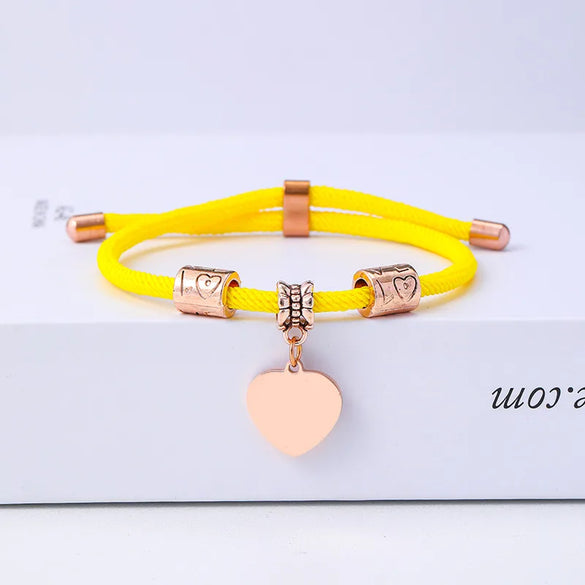 Classic Style Customization Laser Engraving Heart Shape 201 Stainless Steel Rope Cord String String Bracelets Wholesale