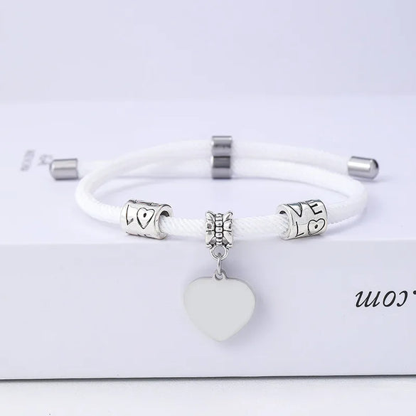 Classic Style Customization Laser Engraving Heart Shape 201 Stainless Steel Rope Cord String String Bracelets Wholesale