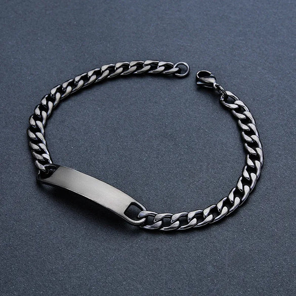 Classic Style Customization Laser Engraving Solid Color 201 Stainless Steel Cuban Link Chain Curb Chain Bracelets In Bulk