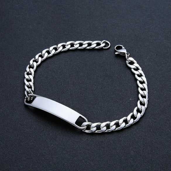 Classic Style Customization Laser Engraving Solid Color 201 Stainless Steel Cuban Link Chain Curb Chain Bracelets In Bulk
