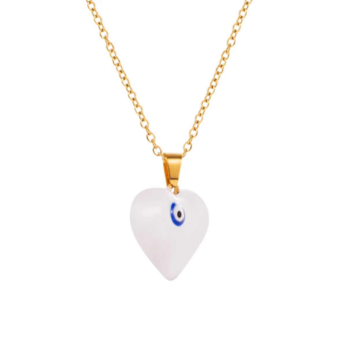 Classic Style Devil's Eye Heart Shape Titanium Steel Enamel Gold Plated Zircon Pendant Necklace 1 Piece