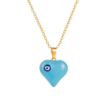 Classic Style Devil's Eye Heart Shape Titanium Steel Enamel Gold Plated Zircon Pendant Necklace 1 Piece