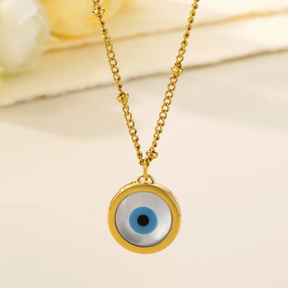 Classic Style Devil's Eye Titanium Steel Plating Inlay Shell 18k Gold Plated Pendant Necklace