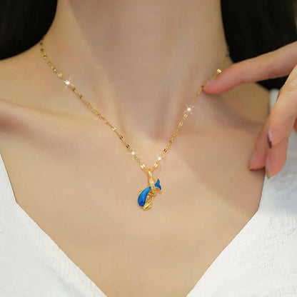 Classic Style Dolphin Stainless Steel Copper Inlay Artificial Gemstones Pendant Necklace