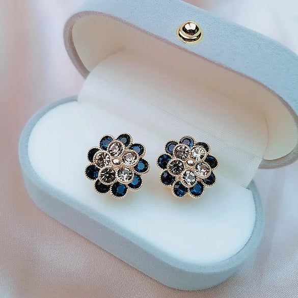 Classic Style Flower Alloy Inlay Artificial Gemstones Women'S Ear Studs