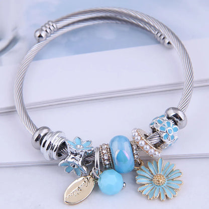 Classic Style Flower Alloy Steel Enamel Plating Women'S Bangle