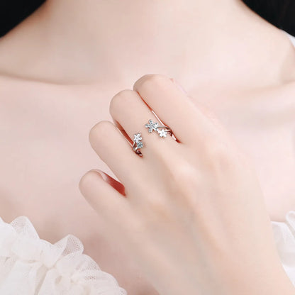 Classic Style Flower Copper Inlay Zircon Open Rings