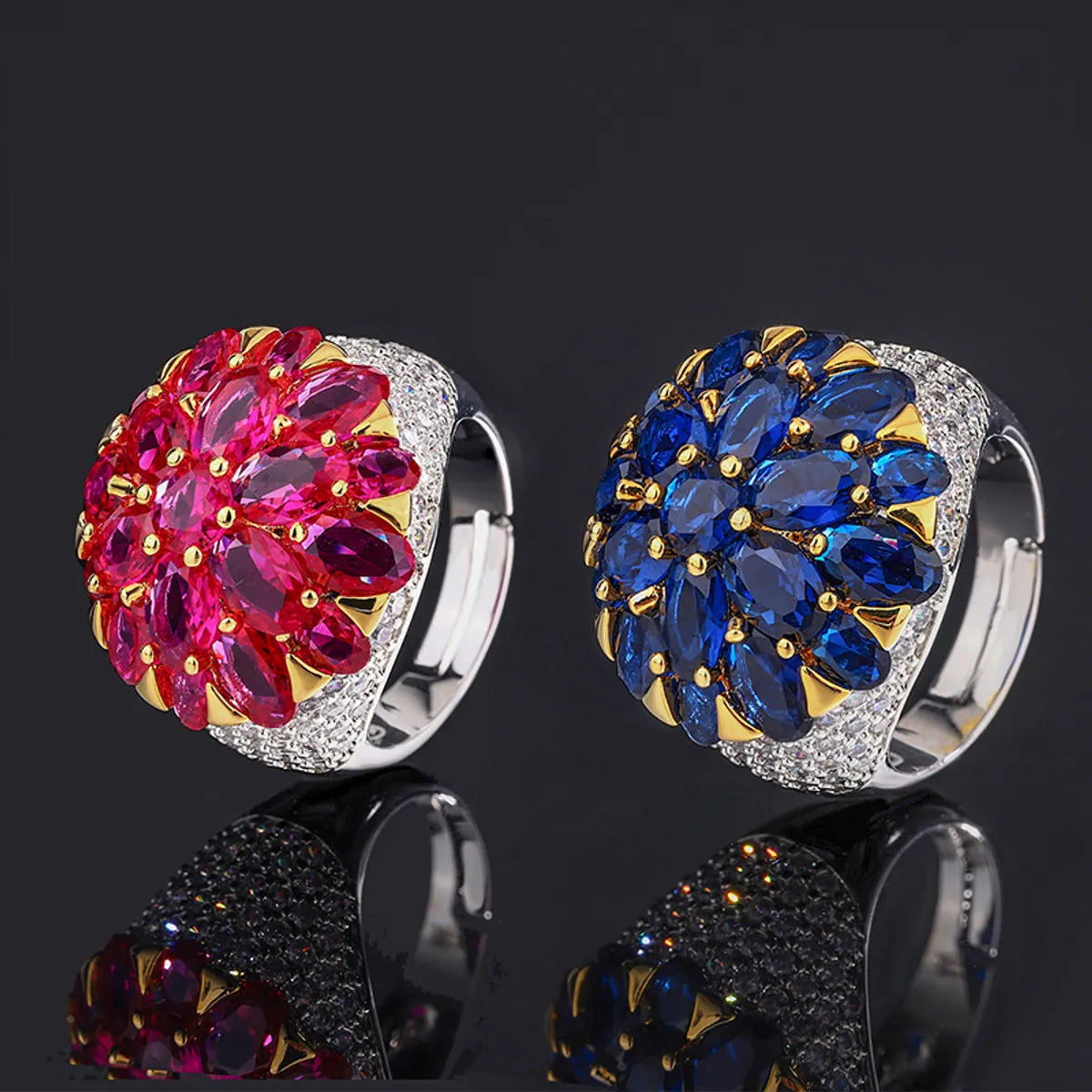 Classic Style Flower Copper Inlay Zircon Rings