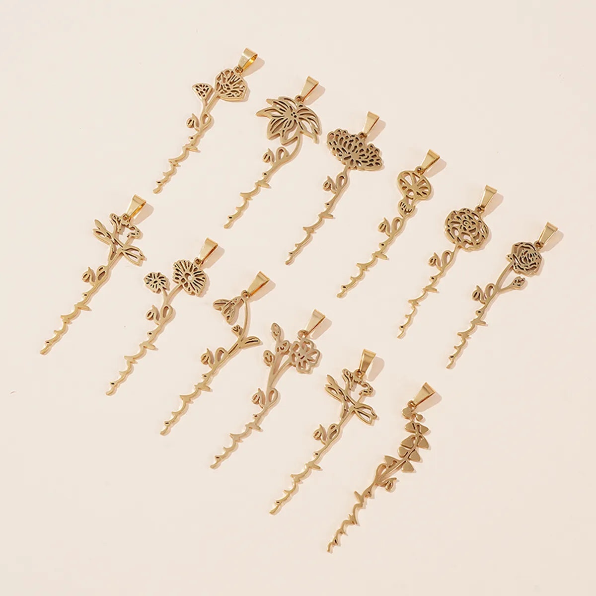 Classic Style Flower Stainless Steel Plating Gold Plated Charms