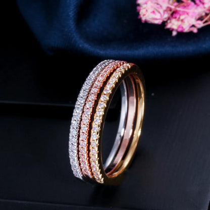 Classic Style Geometric Copper 14k Gold Plated Gold Plated Rhodium Plated Zircon Rings In Bulk