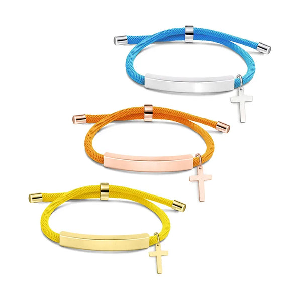 Classic Style Geometric Cross Customization Laser Engraving 201 Stainless Steel Rope Cord String String Bracelets Wholesale