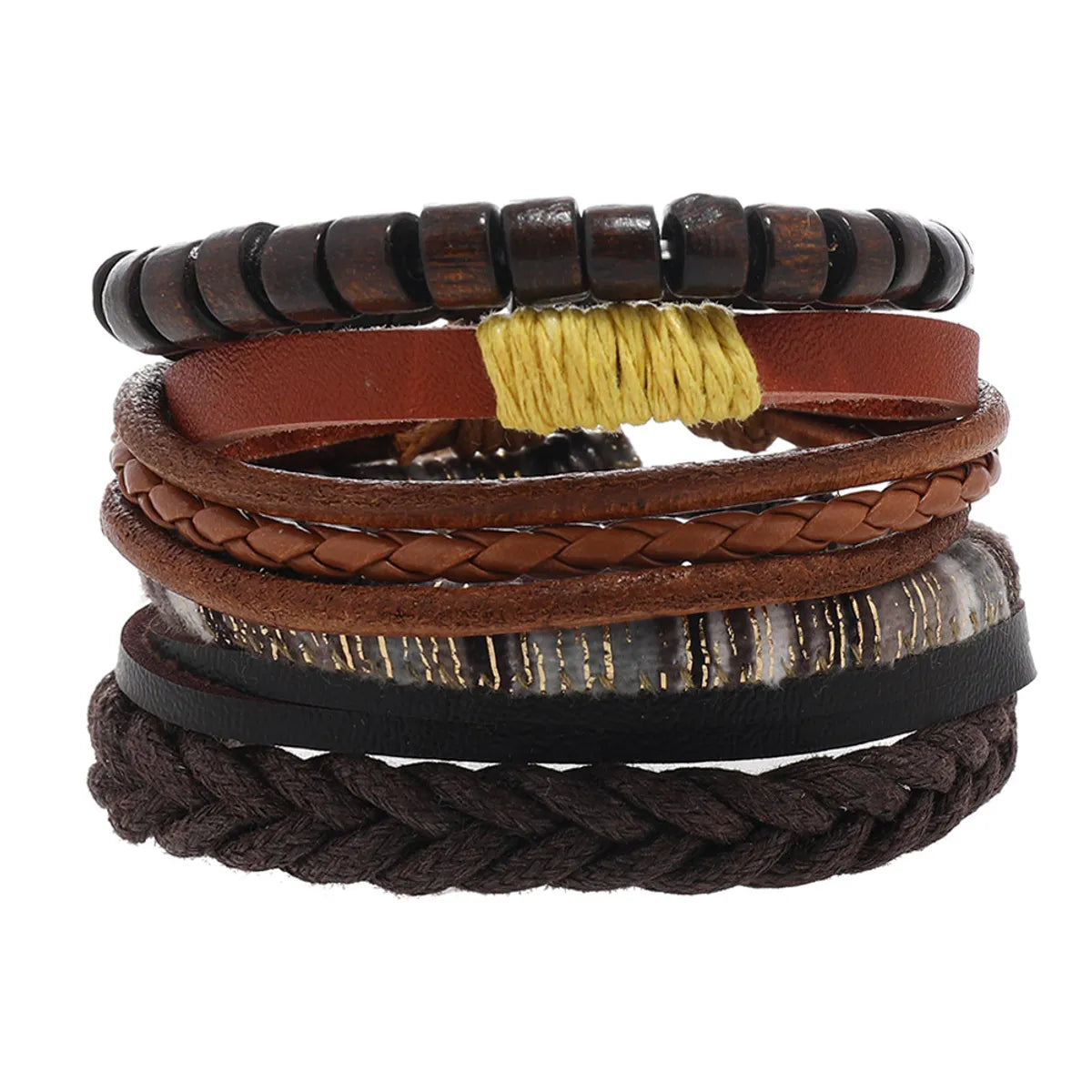 Classic Style Geometric Cross Leaf Pu Leather Alloy Beaded Braid Men'S Bracelets