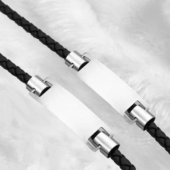 Classic Style Geometric Customization Laser Engraving Pu Leather Titanium Steel Polishing Men'S Bracelets Men Cord & Leather Bracelets