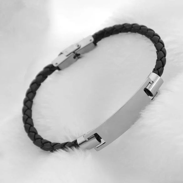 Classic Style Geometric Customization Laser Engraving Pu Leather Titanium Steel Polishing Men'S Bracelets Men Cord & Leather Bracelets