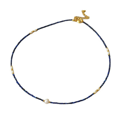 Classic Style Geometric Freshwater Pearl Lapis Lazuli Brass Wholesale Necklace