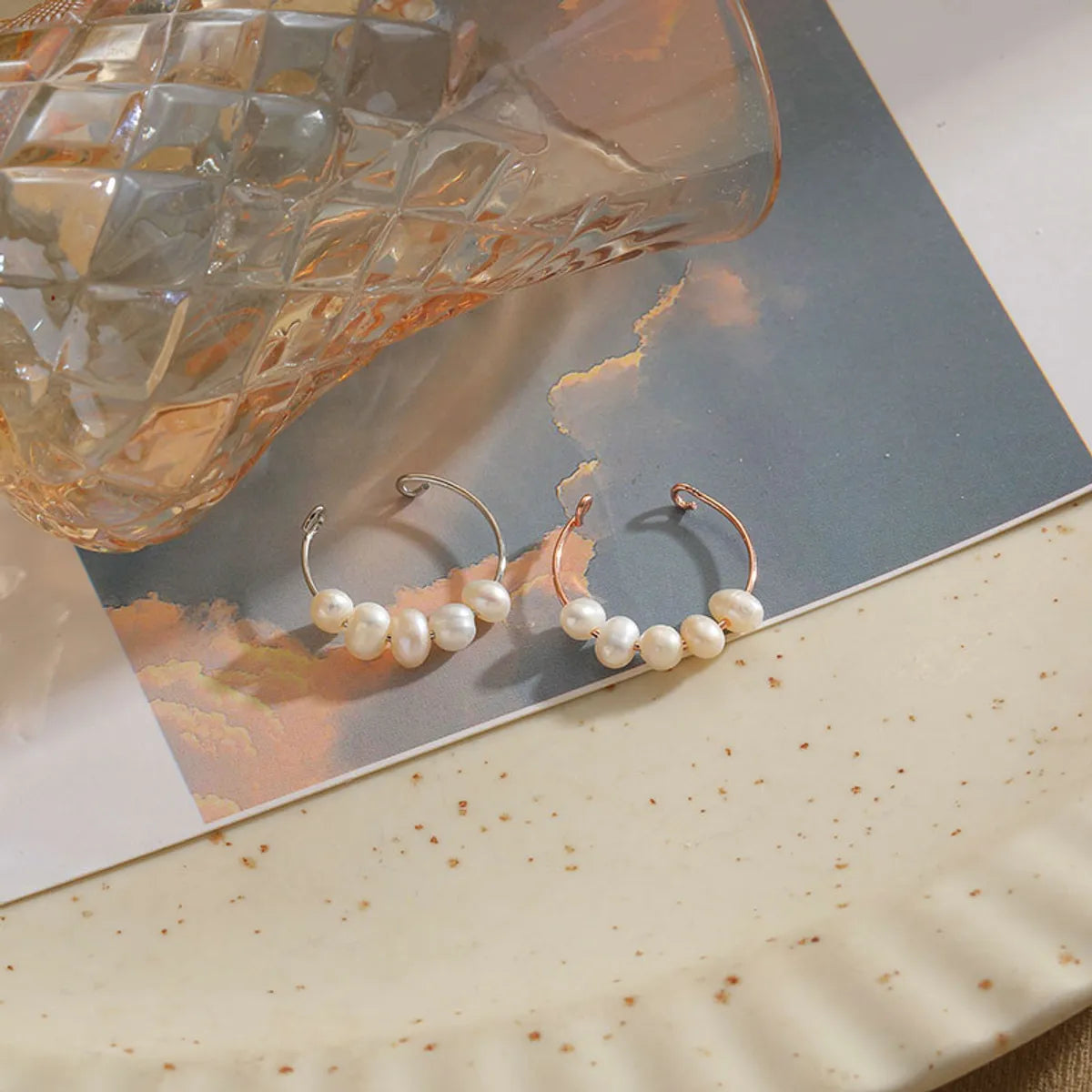 Classic Style Geometric Freshwater Pearl Asymmetrical Open Rings