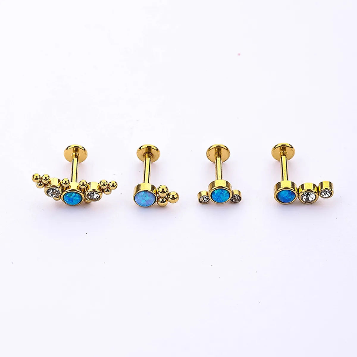 Classic Style Geometric Stainless Steel Inlay Opal Zircon Lip Stud Ear Studs