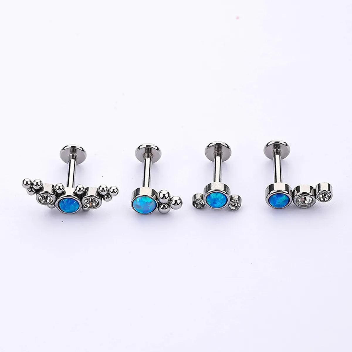 Classic Style Geometric Stainless Steel Inlay Opal Zircon Lip Stud Ear Studs