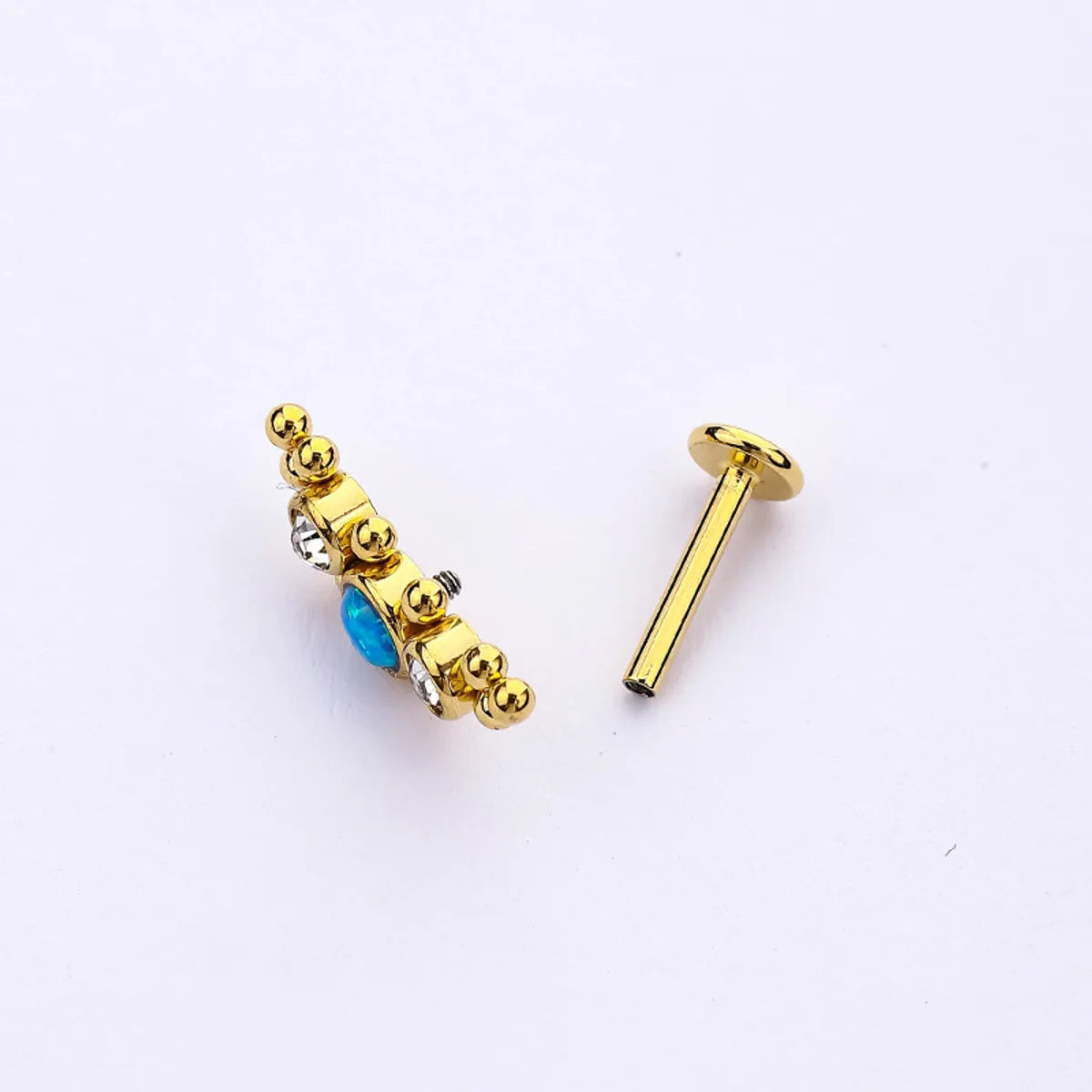 Classic Style Geometric Stainless Steel Inlay Opal Zircon Lip Stud Ear Studs