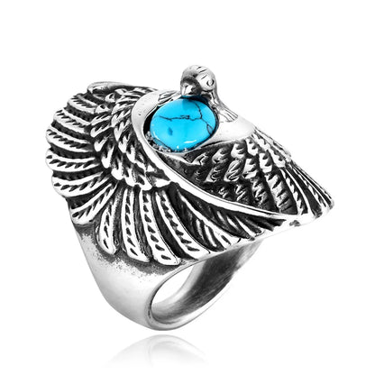 Classic Style Geometric Titanium Steel Synthetic Turquoise Men'S Rings