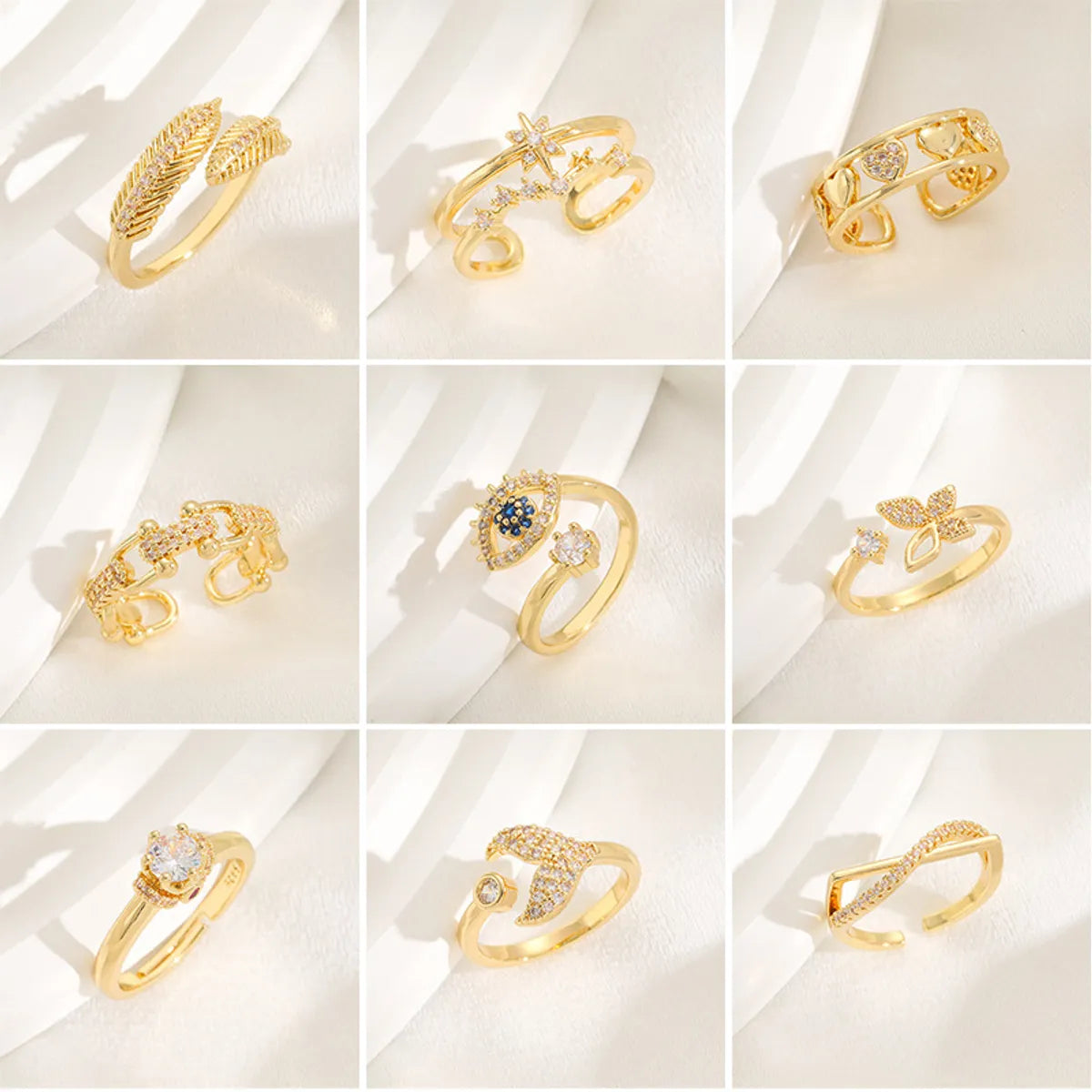 Classic Style Heart Shape Eye Butterfly Metal Plating Inlay Artificial Gemstones Women'S Open Rings