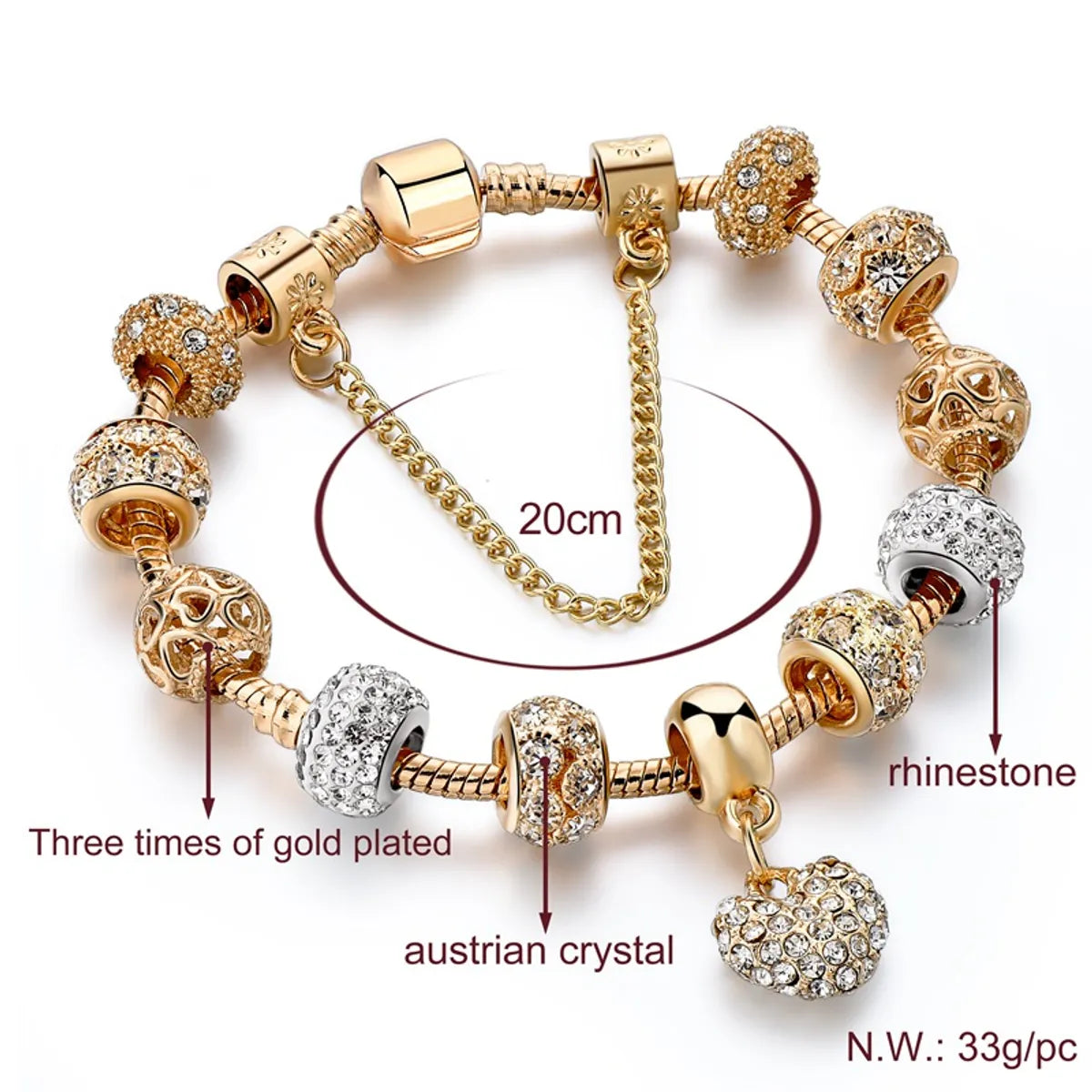 Classic Style Heart Shape Gold Plated Zircon Alloy Wholesale Bangle