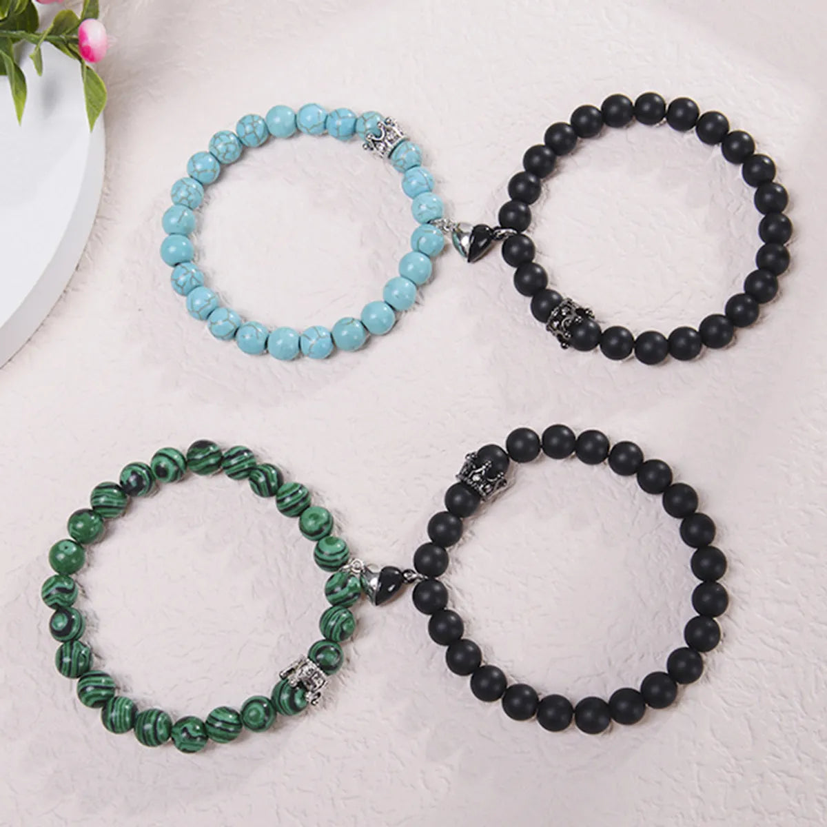 Classic Style Heart Shape Natural Stone Malachite Beaded Bracelets